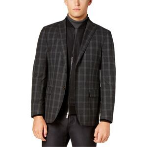 Ryan Seacrest Mens Windowpane Two Button Blazer Jacket, Grey, NWT